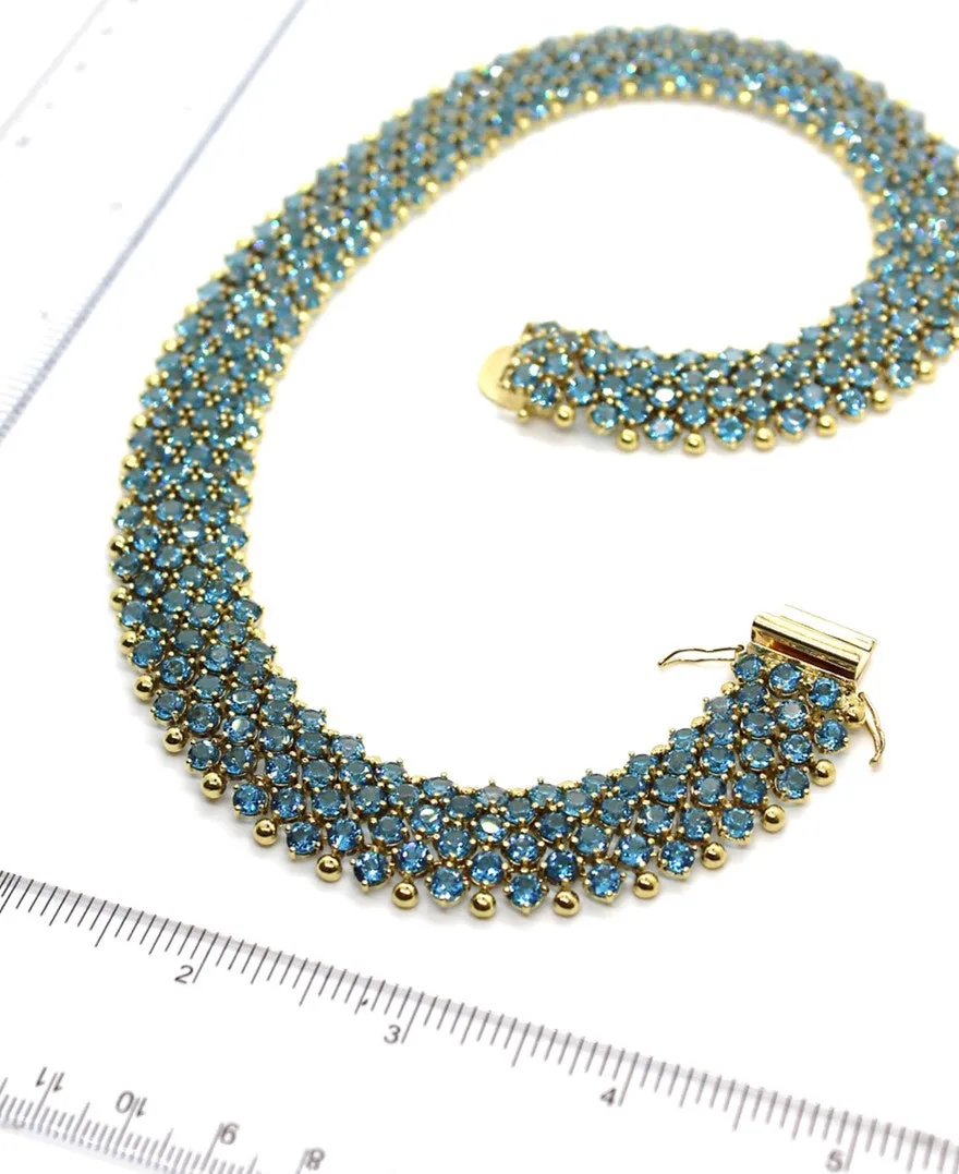 Blue Topaz Choker Necklace 15.5 Inch in 14K Yellow Gold