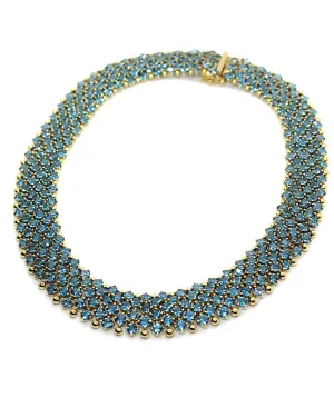 Blue Topaz Choker Necklace 15.5 Inch in 14K Yellow Gold