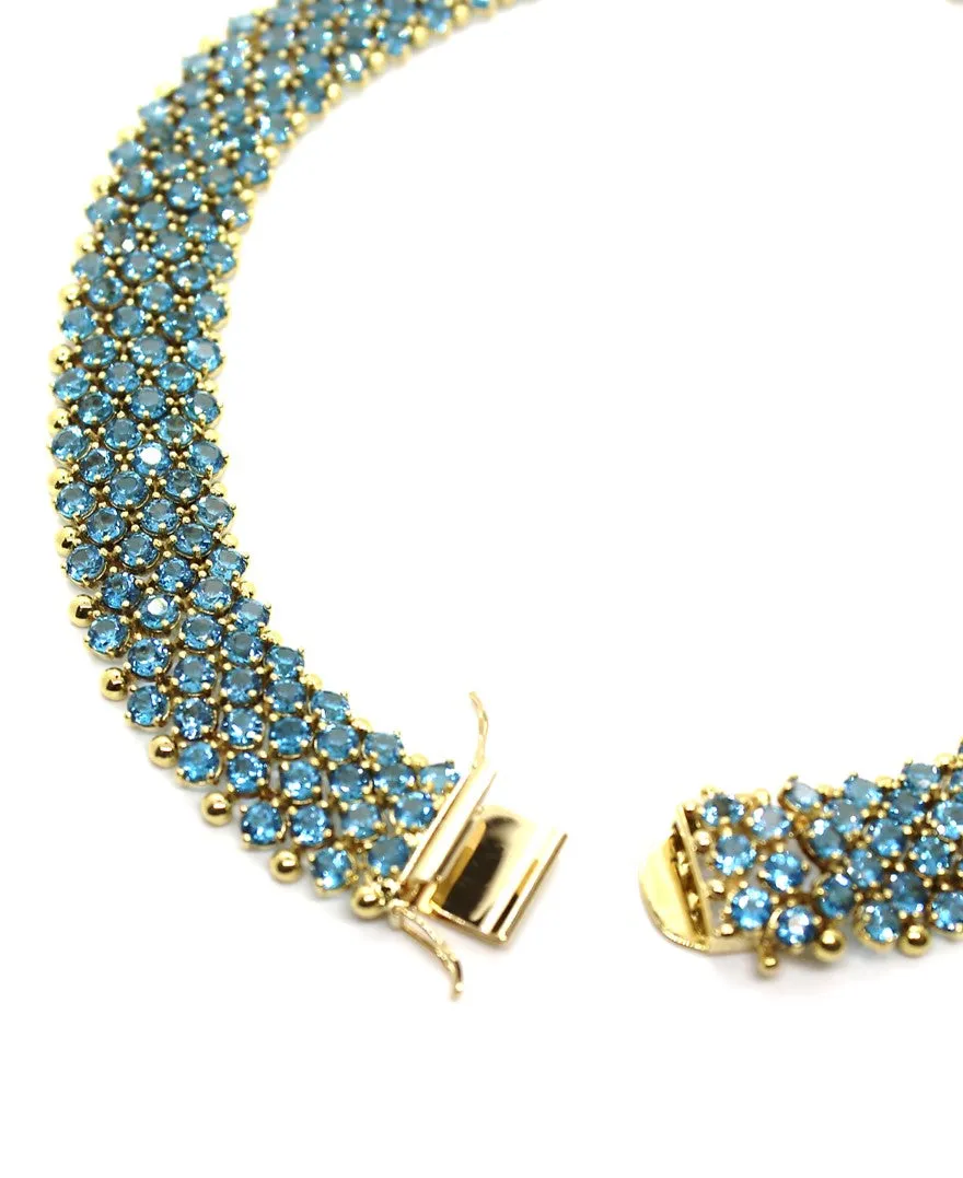 Blue Topaz Choker Necklace 15.5 Inch in 14K Yellow Gold