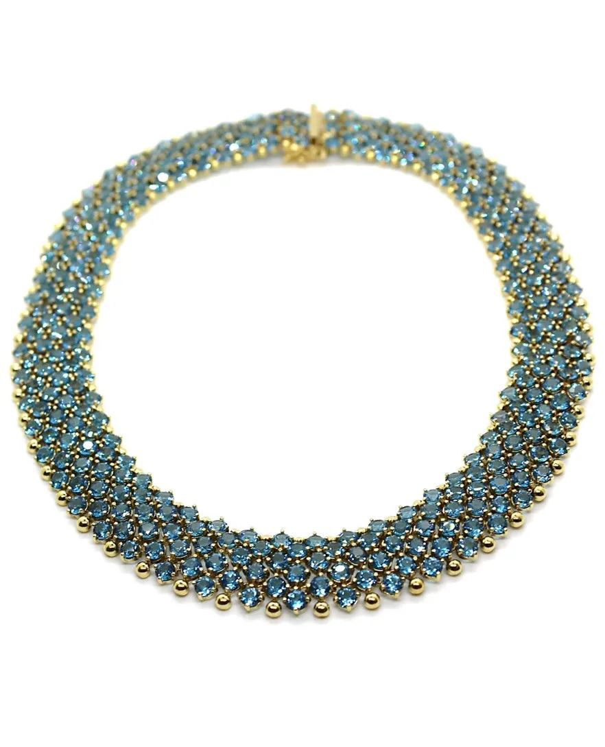 Blue Topaz Choker Necklace 15.5 Inch in 14K Yellow Gold