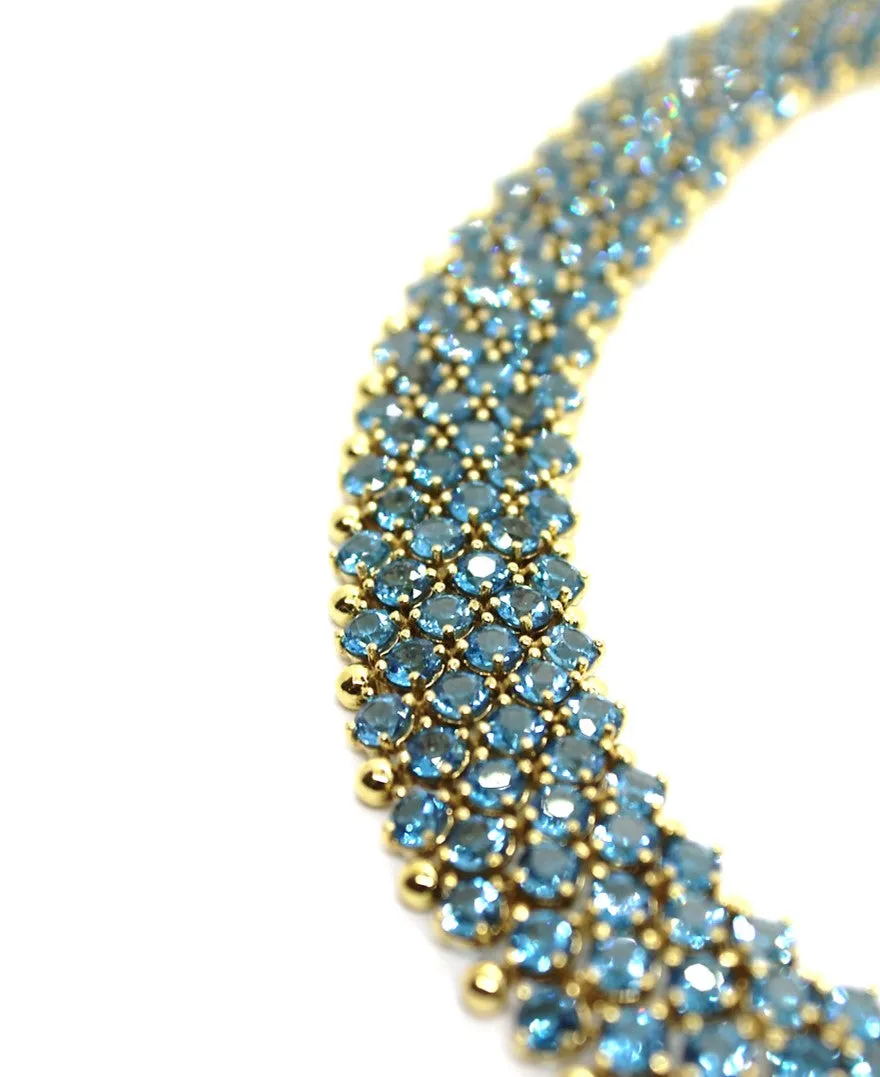 Blue Topaz Choker Necklace 15.5 Inch in 14K Yellow Gold