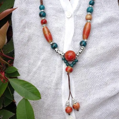 Boho Long Pendant Y Necklace for Women, Ceramic Beads Strand Y Necklace, Bohemian Jewelry Gifts for Women Girls(DZ 9)