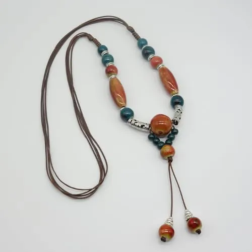 Boho Long Pendant Y Necklace for Women, Ceramic Beads Strand Y Necklace, Bohemian Jewelry Gifts for Women Girls(DZ 9)