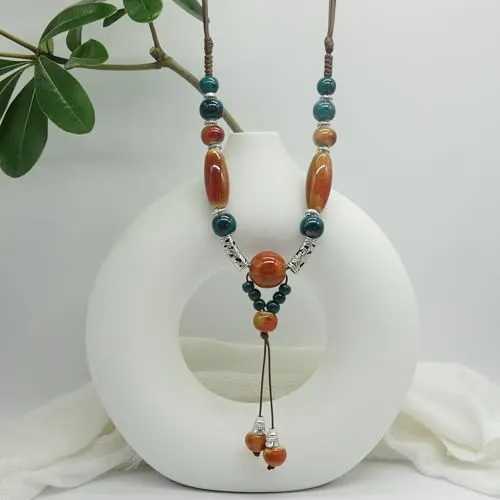 Boho Long Pendant Y Necklace for Women, Ceramic Beads Strand Y Necklace, Bohemian Jewelry Gifts for Women Girls(DZ 9)