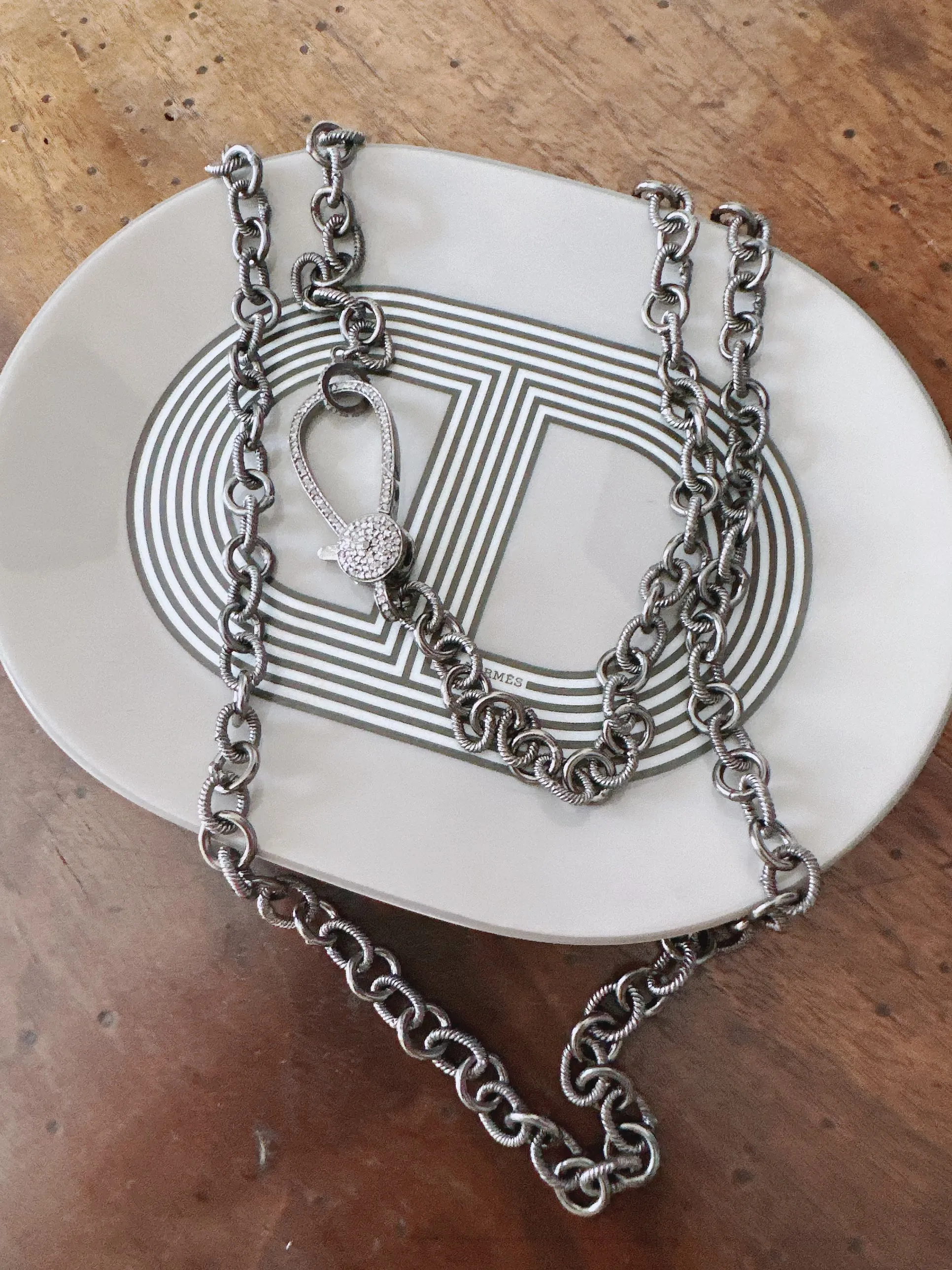 Brass Based Chain with Pave Diamond Lock Necklace