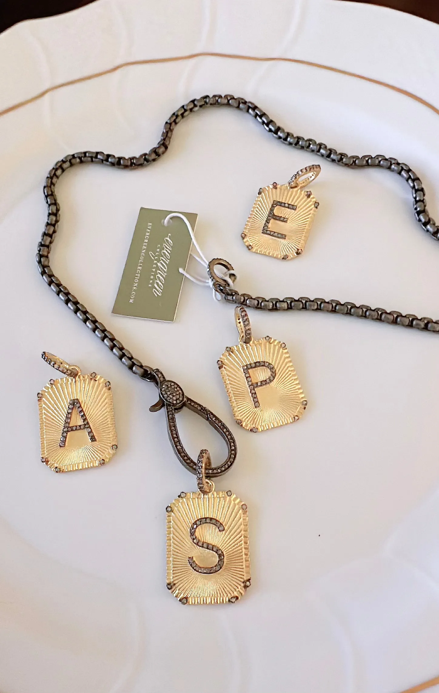 Brass Chain with Pave Diamond Clasp Necklace