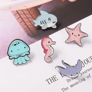 Cartoon Style Pin Animal Starfish Hippocampus Alloy Enamel Unisex Brooches