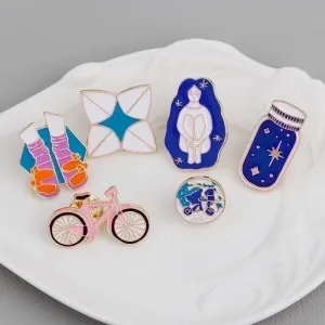 Cartoon Style Pin Bicycle Sock Wishing Bottle Alloy Enamel Unisex Brooches