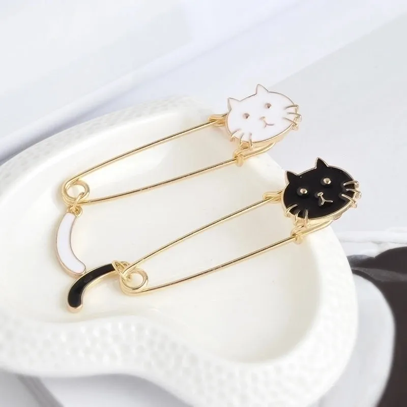 Cartoon Style Pin Cat Alloy Enamel Couple Brooches