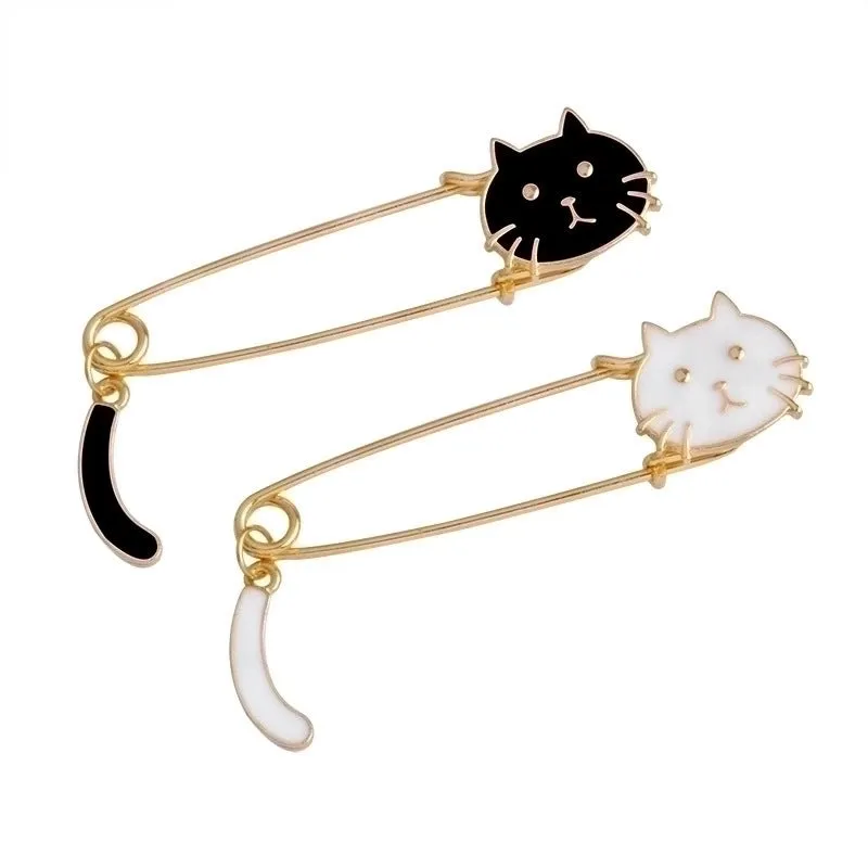 Cartoon Style Pin Cat Alloy Enamel Couple Brooches