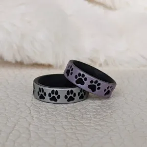 Cat Paw Print Silicone Wedding Ring - Engraved Dual Layer