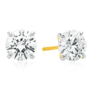 Celebration 9ct Yellow Gold Round Brilliant Cut 2.00 Carat tw Lab Grown Diamond Stud Earrings