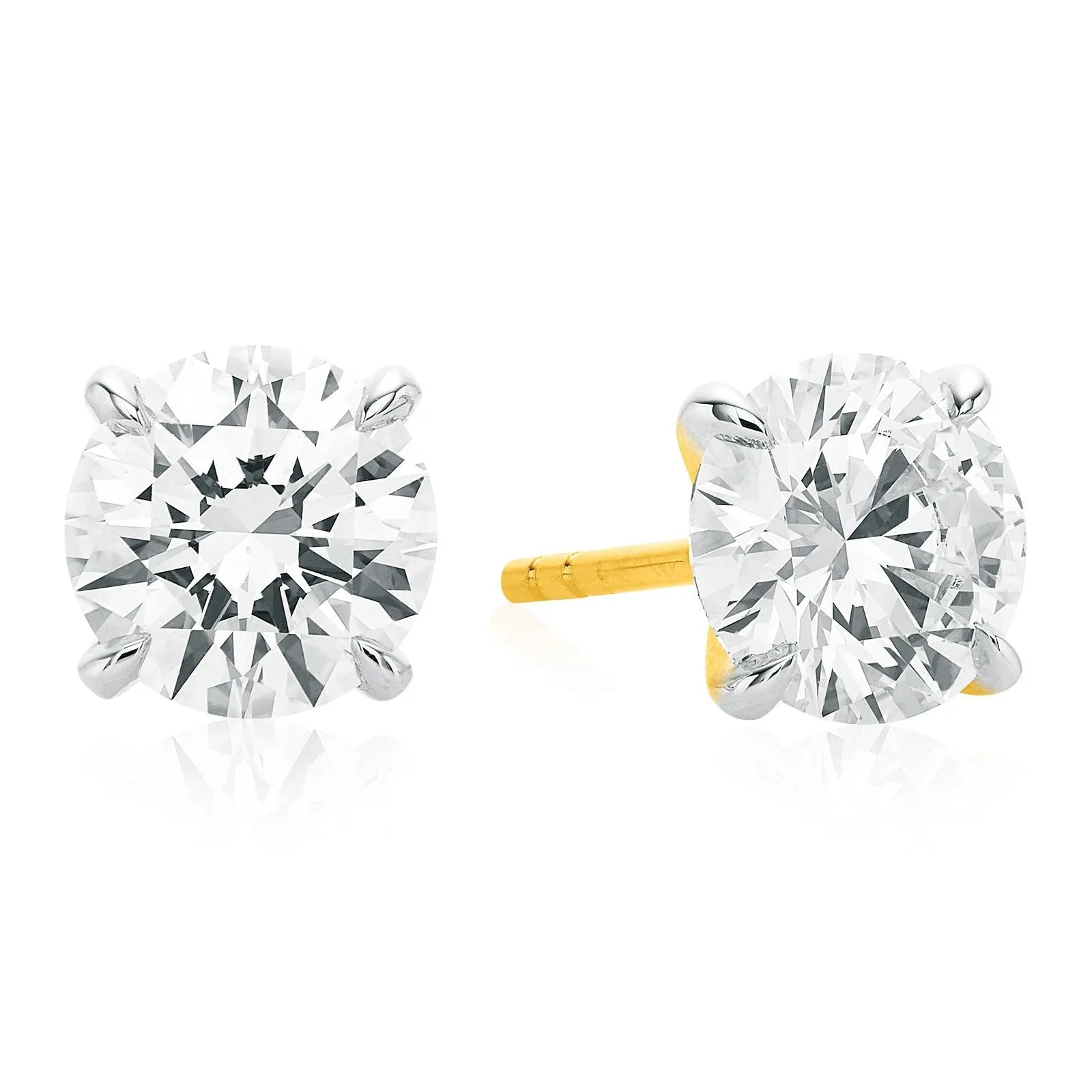 Celebration 9ct Yellow Gold Round Brilliant Cut 2.00 Carat tw Lab Grown Diamond Stud Earrings