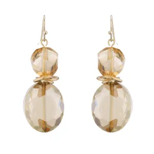 Champagne Crystal Two Stone Matte Gold Earrings