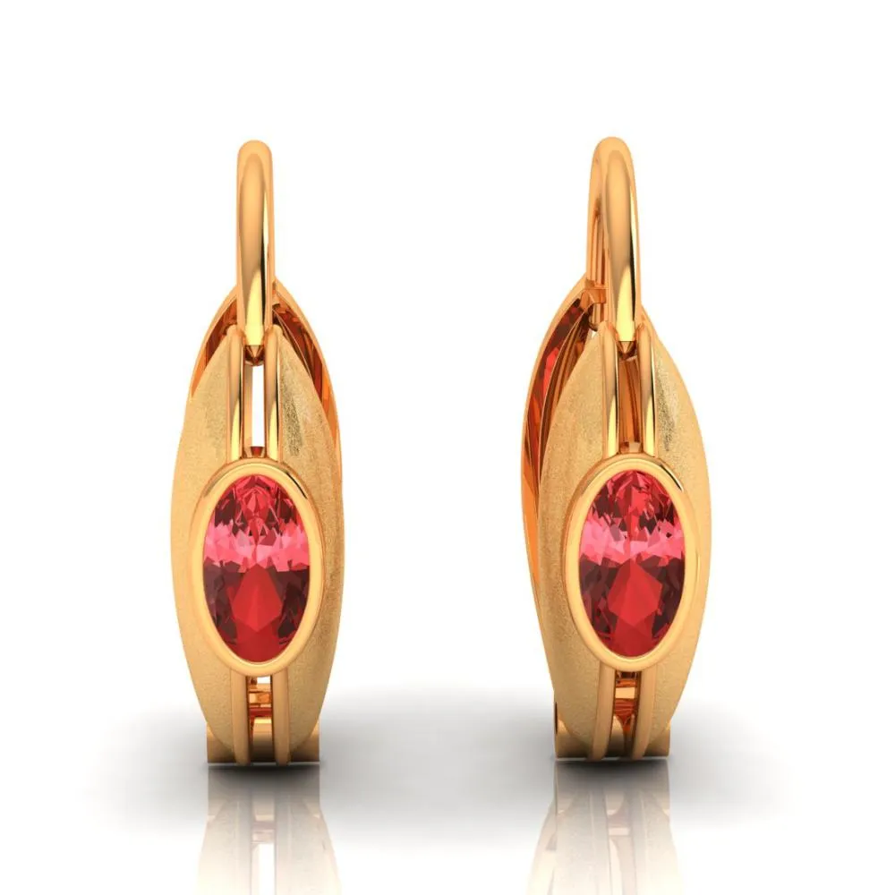 Circular Golden Earrings Set In 22k With A Stunning Red Stone