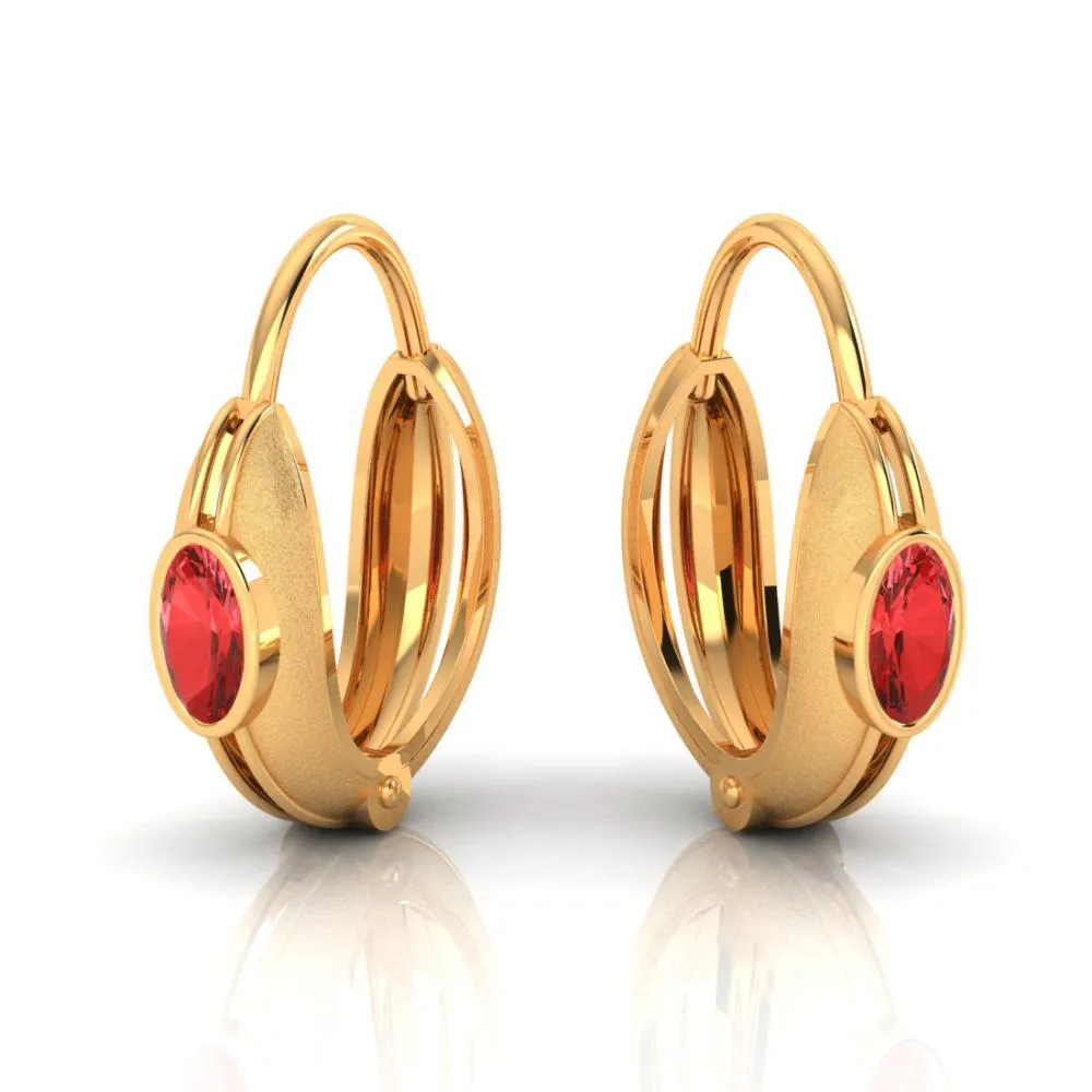 Circular Golden Earrings Set In 22k With A Stunning Red Stone