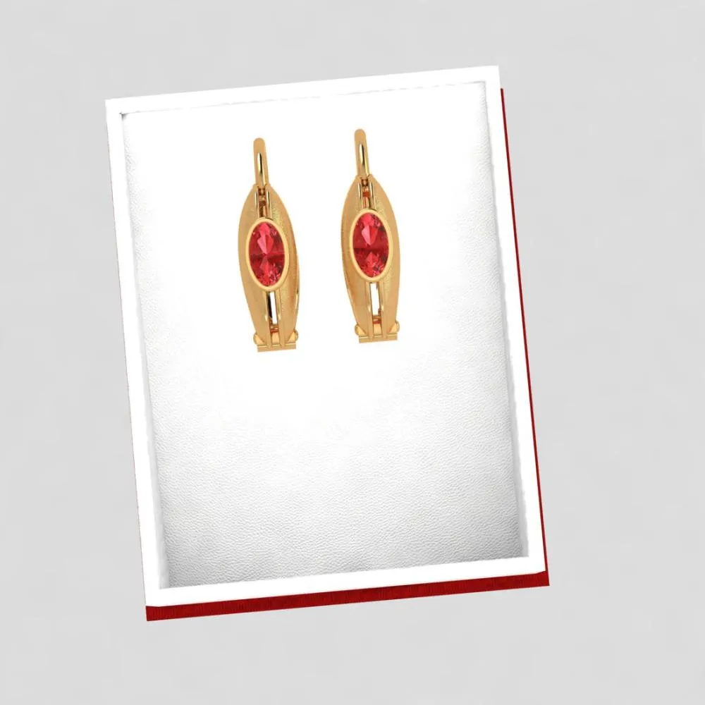 Circular Golden Earrings Set In 22k With A Stunning Red Stone