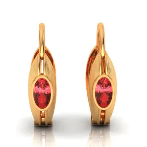 Circular Golden Earrings Set In 22k With A Stunning Red Stone