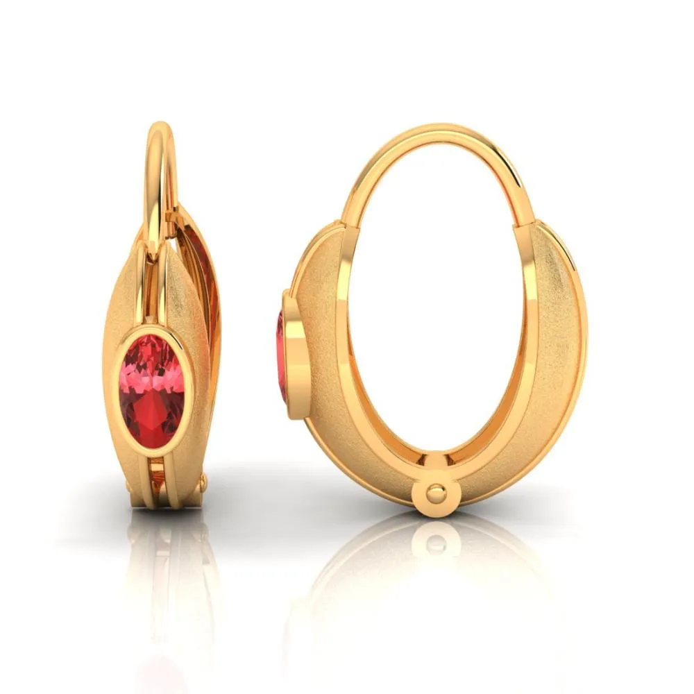 Circular Golden Earrings Set In 22k With A Stunning Red Stone