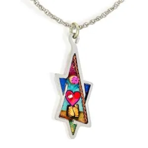 Colorful Heart Star Of David Necklace.