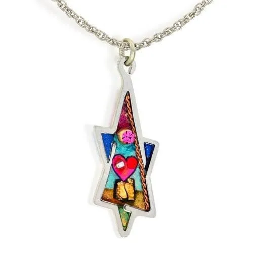 Colorful Heart Star Of David Necklace.