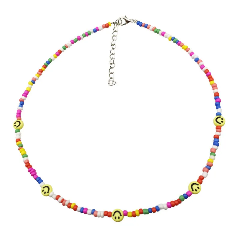 Colorful Seed Beads Smiley Face Adjustable Necklace Choker