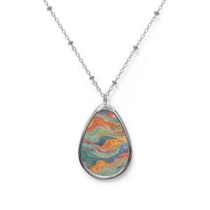 Colorful traditional marbling art Oval Necklace