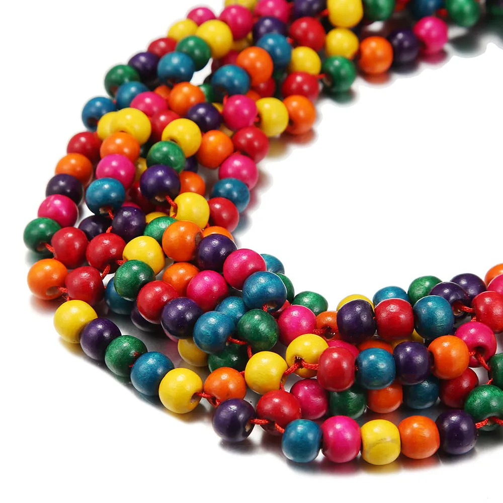 Colorful Wooden Bead Layered Necklaces with Ethnic and Global Style