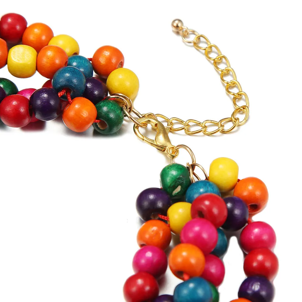 Colorful Wooden Bead Layered Necklaces with Ethnic and Global Style