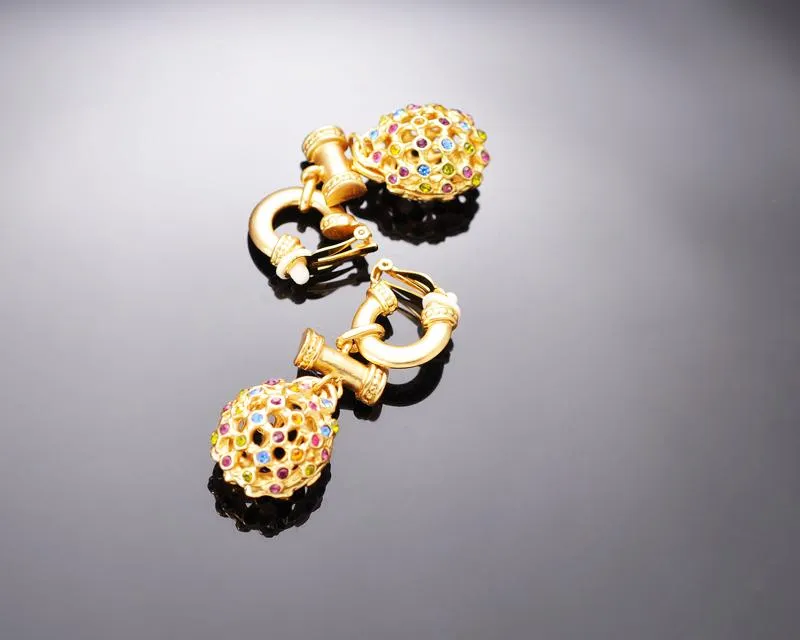 Colourful Gold Ball Drop Earrings