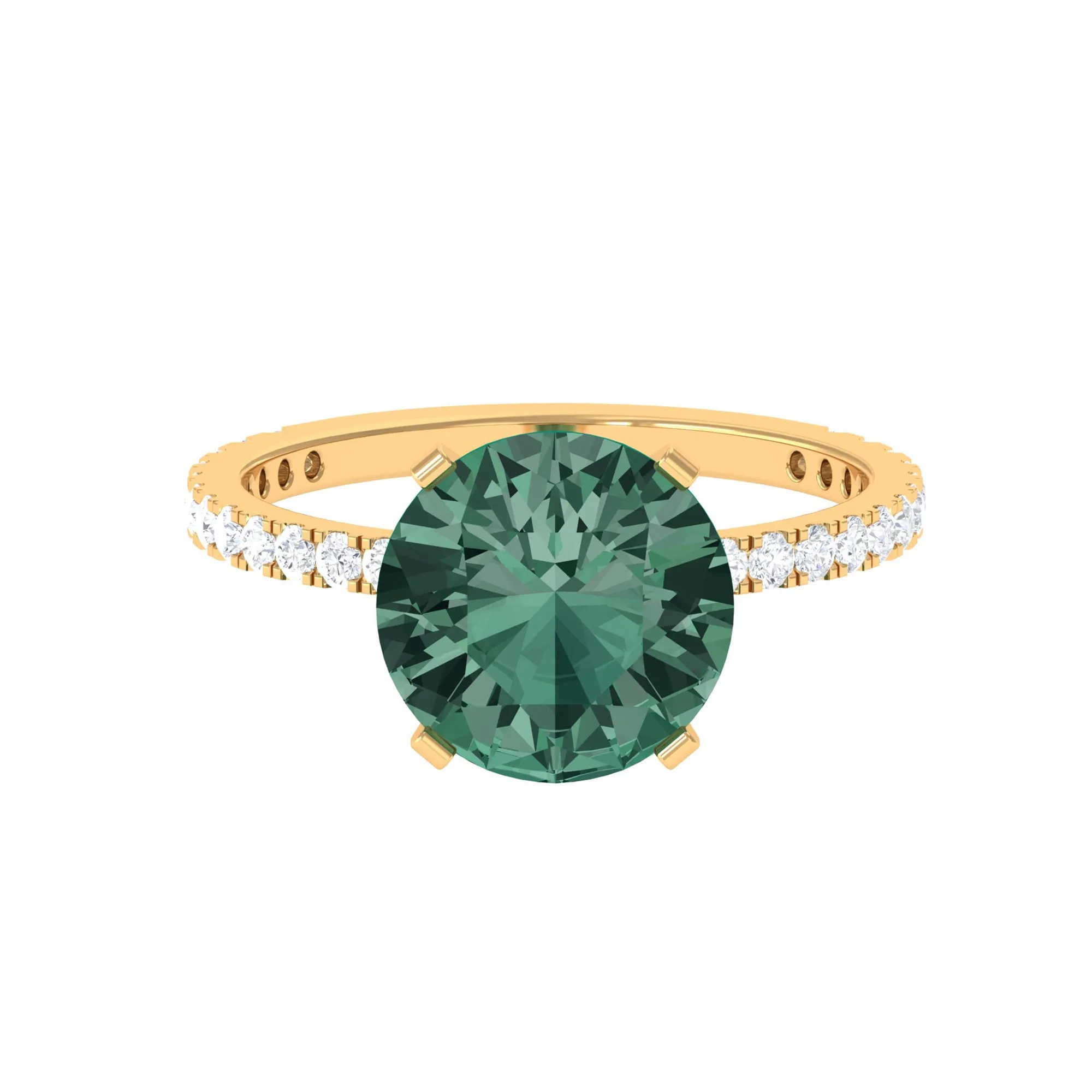 Created Green Sapphire Solitaire Engagement Ring with Diamond