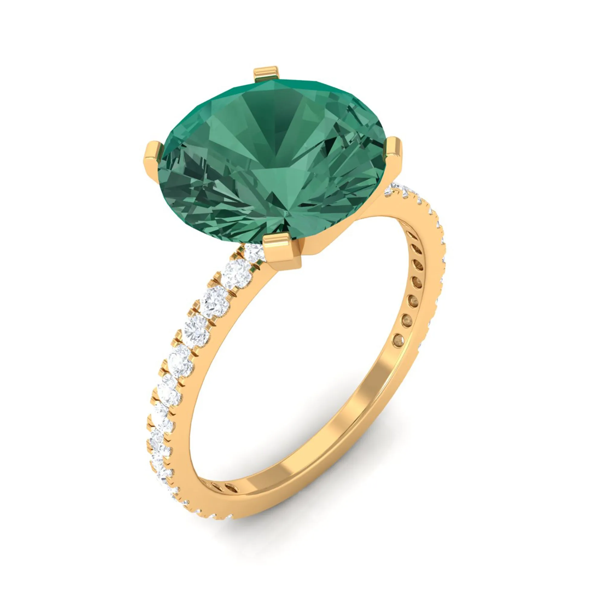 Created Green Sapphire Solitaire Engagement Ring with Diamond