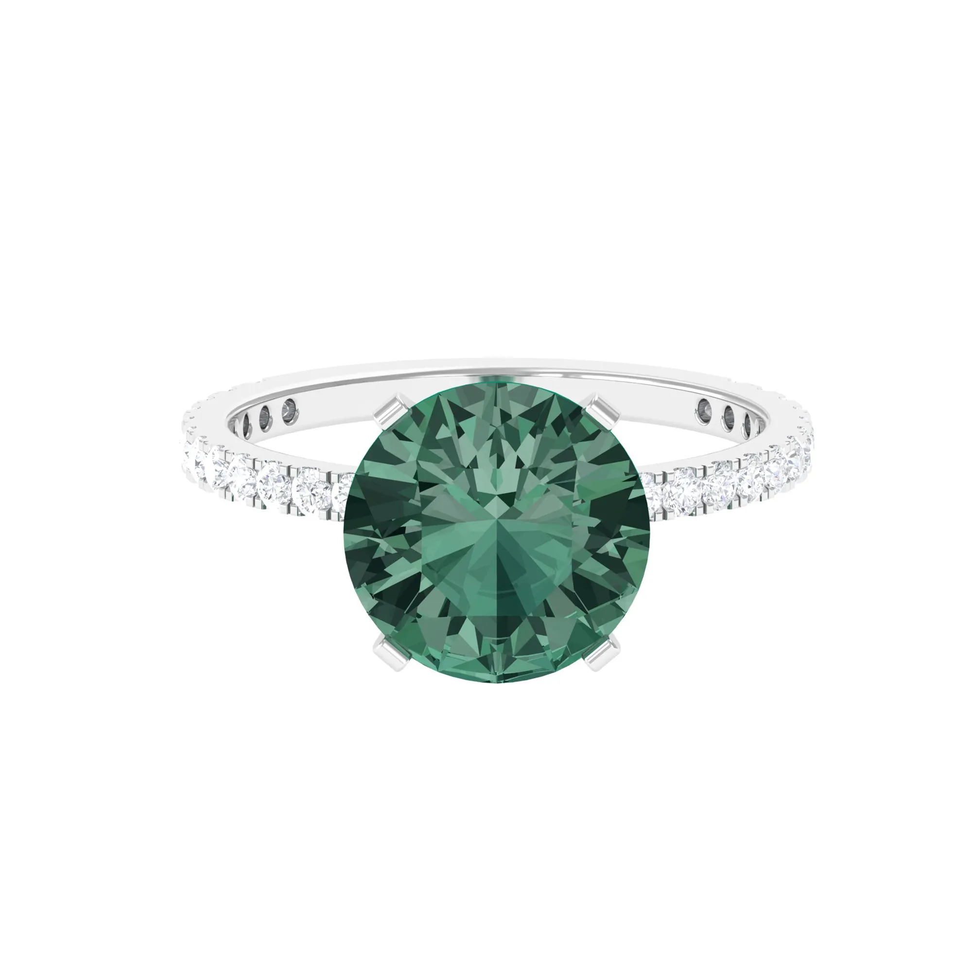 Created Green Sapphire Solitaire Engagement Ring with Diamond