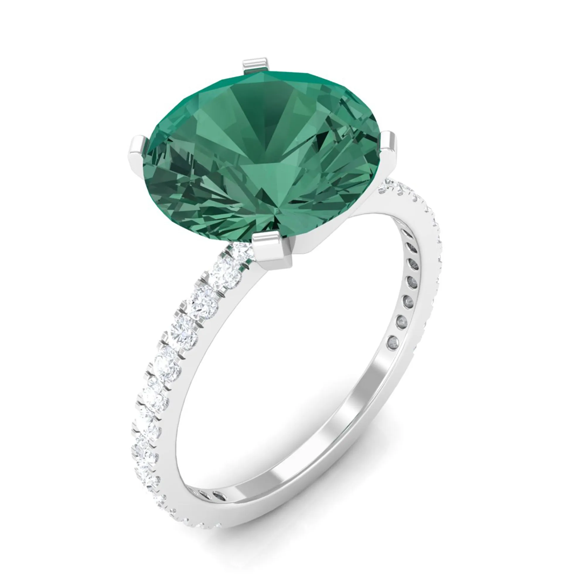 Created Green Sapphire Solitaire Engagement Ring with Diamond