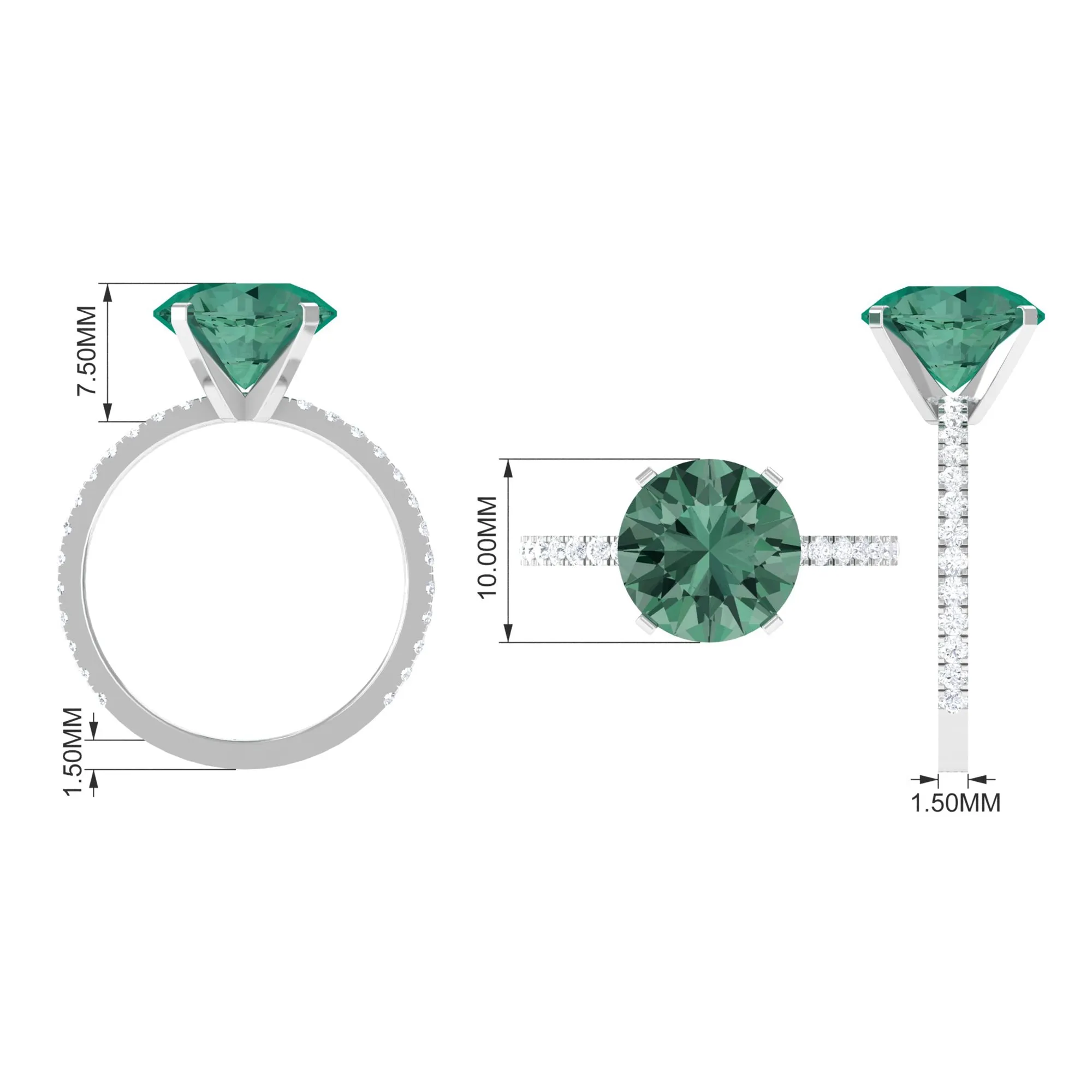 Created Green Sapphire Solitaire Engagement Ring with Diamond