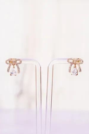 Crystal Avenue Teardrop Crystal Goldtone Bow Earrings