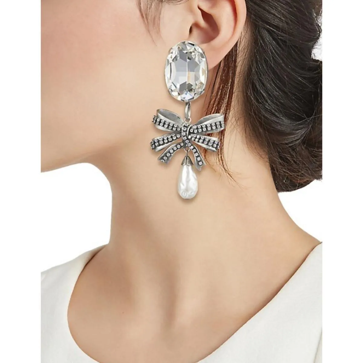 Crystal Bow Pearl Drop Earring