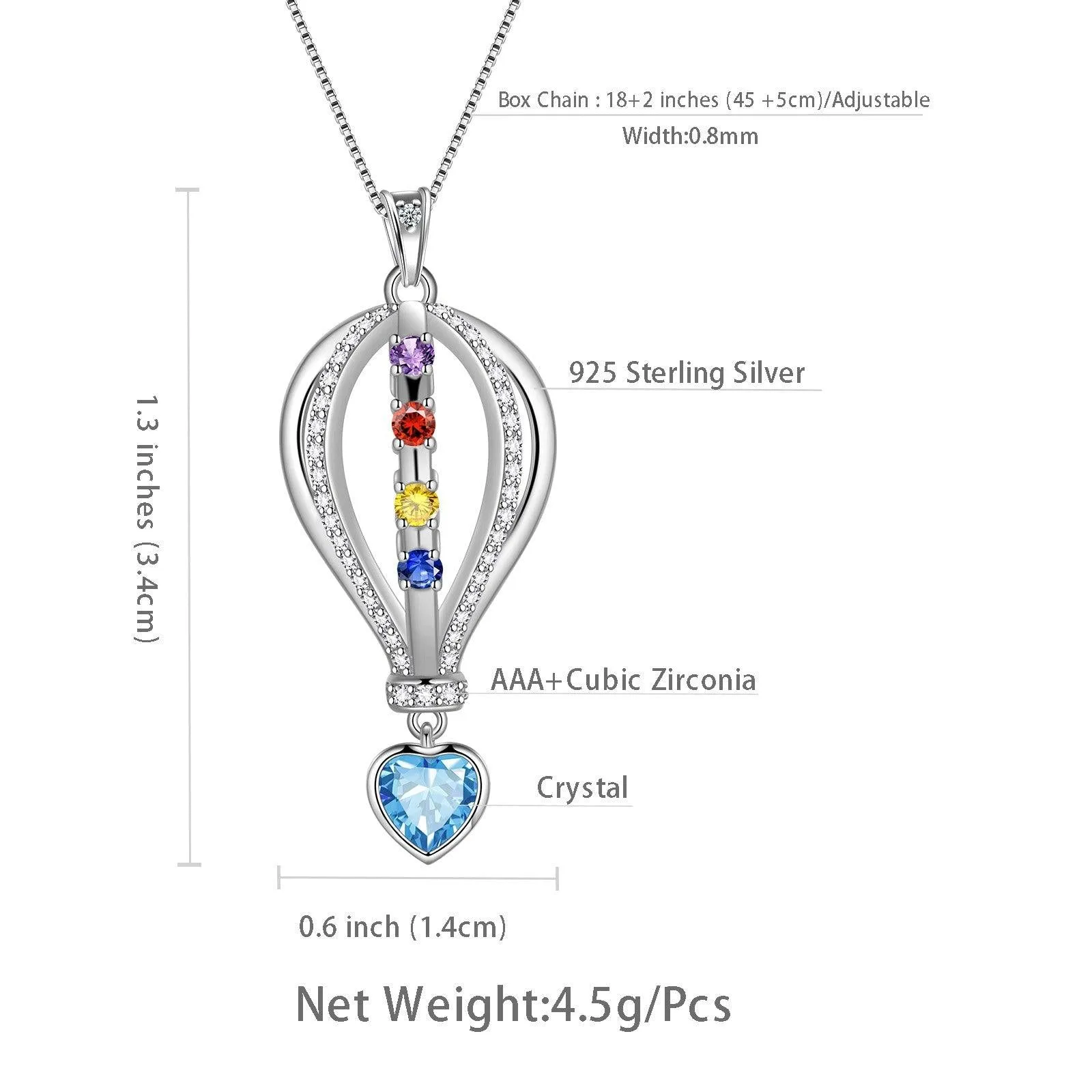 Crystal Colorful Hot Air Balloon Heart Pendant Necklace Rainbow Jewelry for LGBT