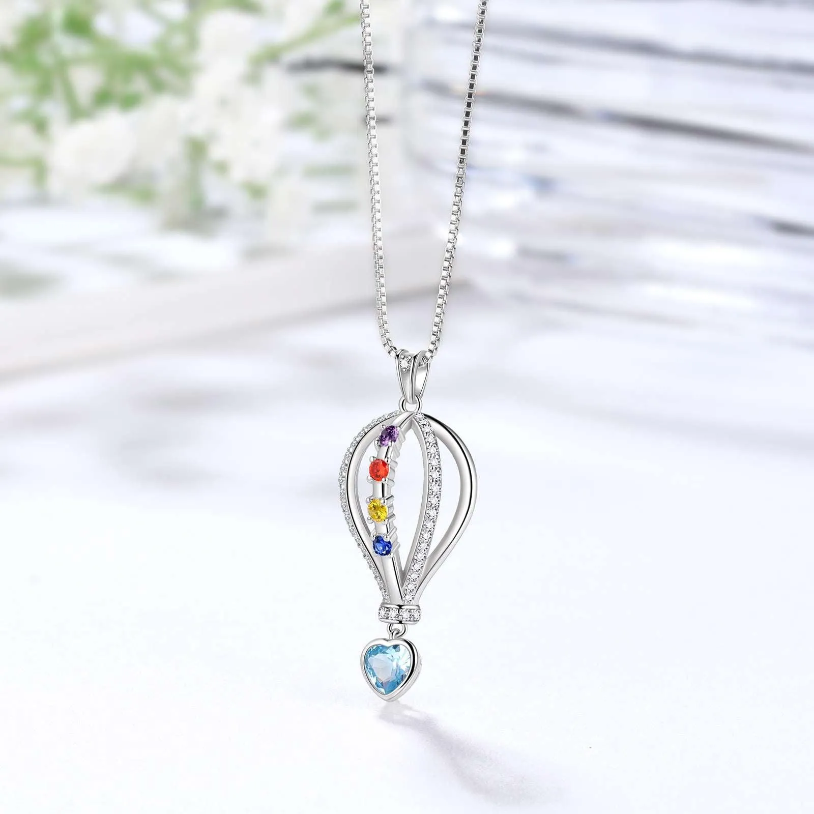 Crystal Colorful Hot Air Balloon Heart Pendant Necklace Rainbow Jewelry for LGBT