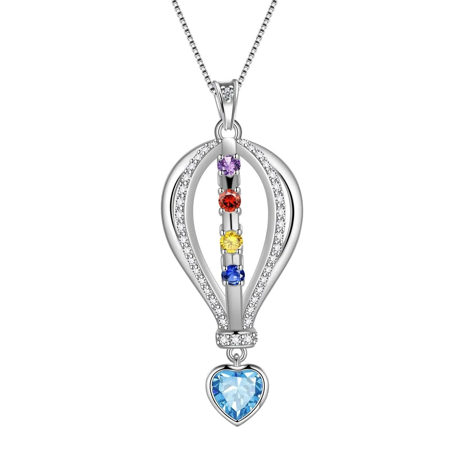 Crystal Colorful Hot Air Balloon Heart Pendant Necklace Rainbow Jewelry for LGBT