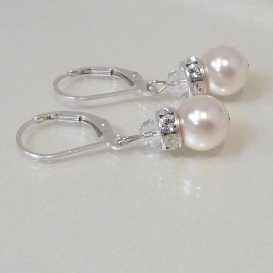 Crystal Rondelle And Pearl Leverback Earrings