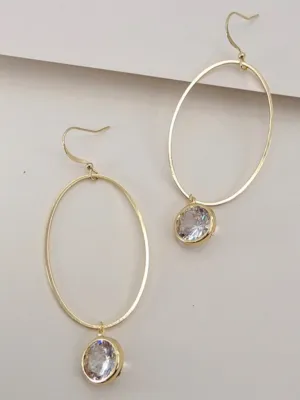 Cubic Zirconia Teardrop Earrings - Gold