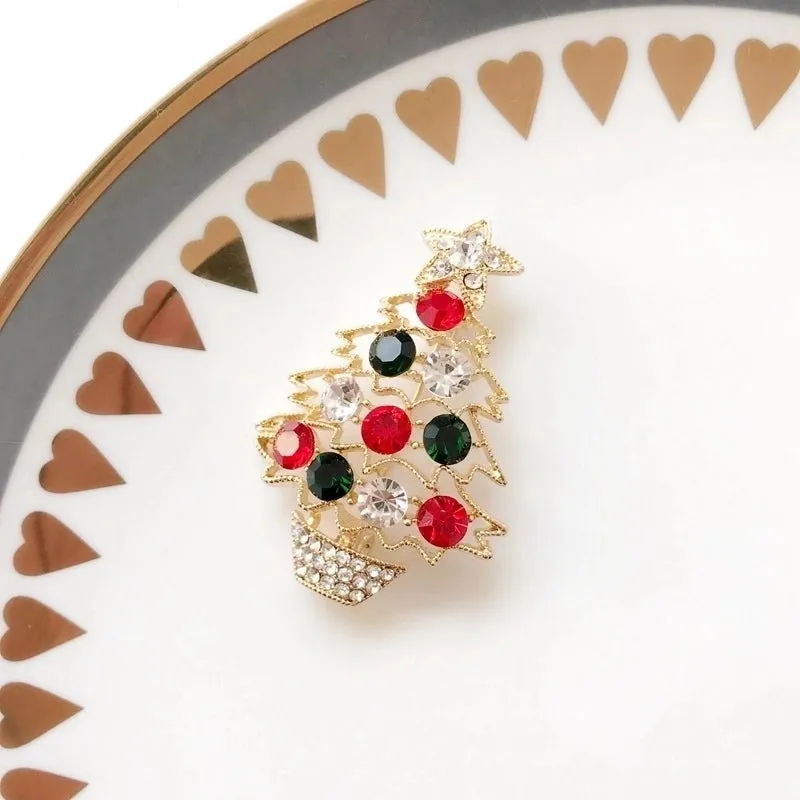 Cute Christmas Tree Snowman Alloy Rhinestone Enamel Women's Brooches