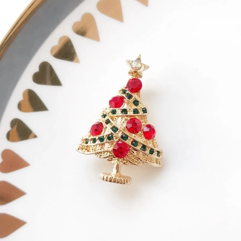 Cute Christmas Tree Snowman Alloy Rhinestone Enamel Women's Brooches