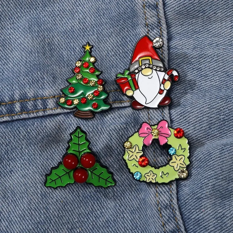 Cute Pin Christmas Tree Santa Claus Zinc Alloy Enamel Unisex Brooches