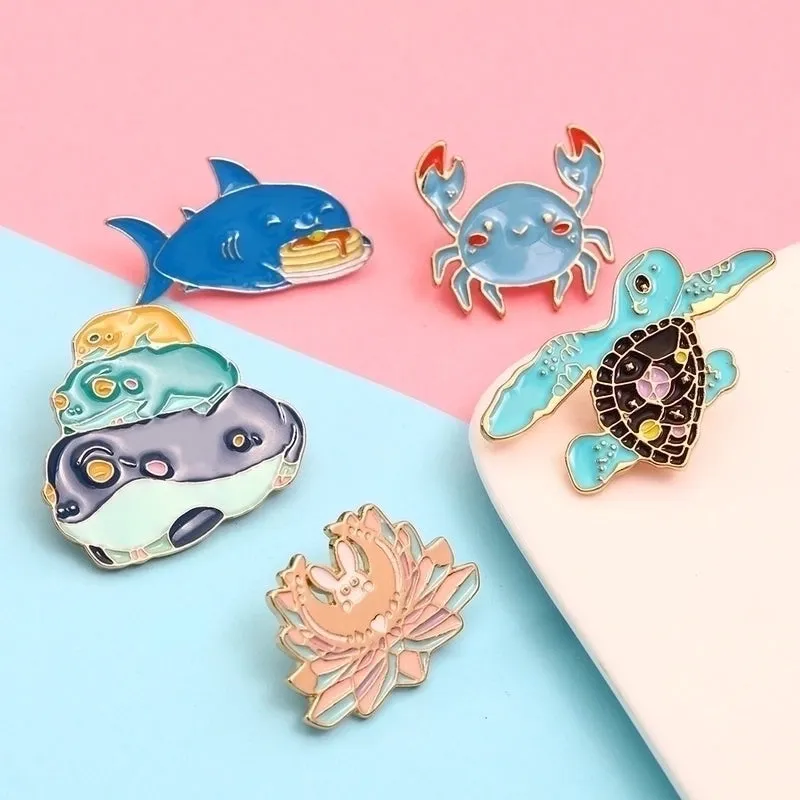 Cute Pin Crab Shark Alloy Enamel Unisex Brooches