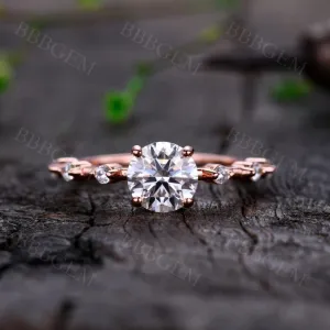 Dainty Moissanite Engagement Ring 1.25CT Round Cut In 14k/18k Rose Gold