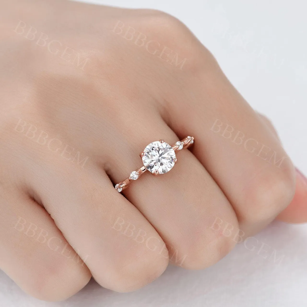 Dainty Moissanite Engagement Ring 1.25CT Round Cut In 14k/18k Rose Gold