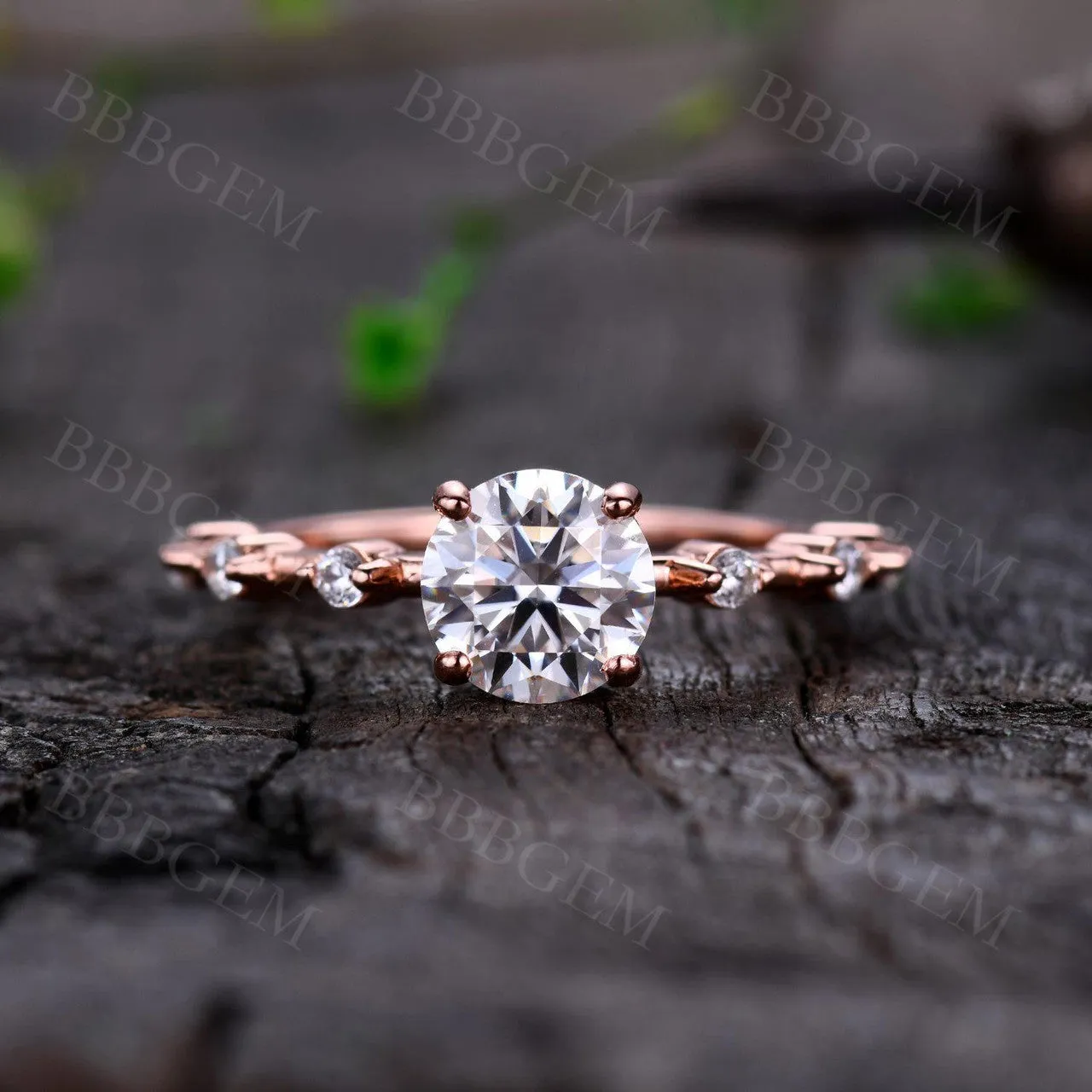 Dainty Moissanite Engagement Ring 1.25CT Round Cut In 14k/18k Rose Gold