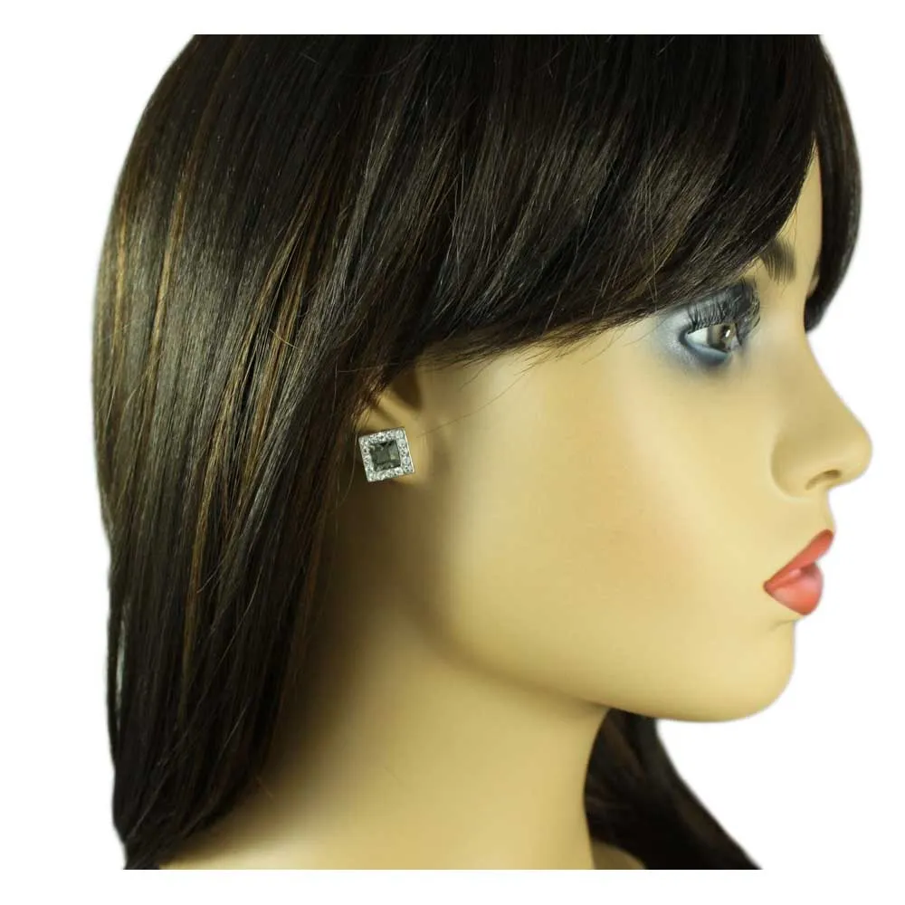 Dark Gray Crystal with Clear Crystals Stud Earring - REC939